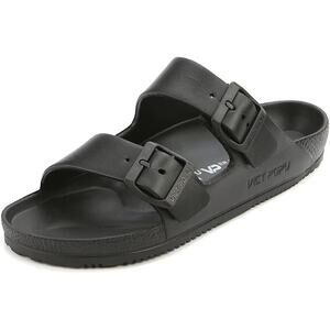 New Vict Popu Womens 8.5 Black EVA Adjustable Buckle Strap Slide Sandal Shoes